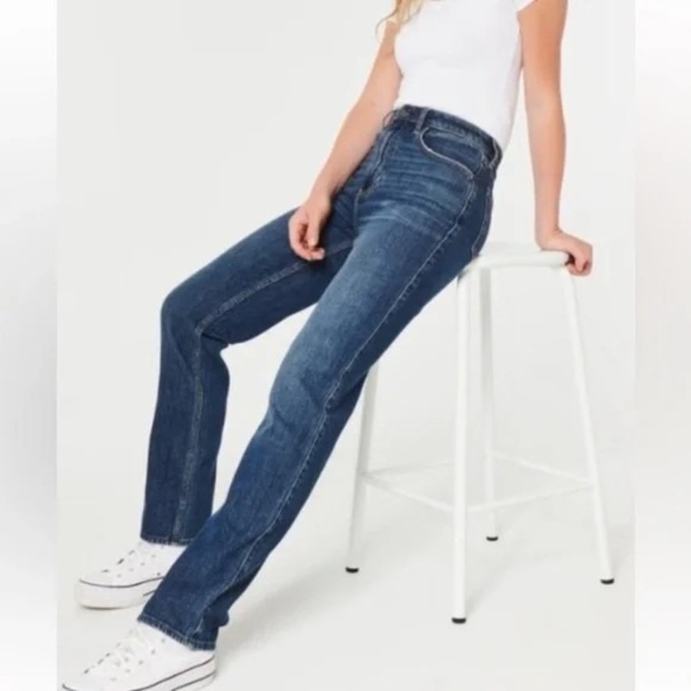 HOLLISTER Womens‎ Jeans S26 Light Wash Slim Straight Distressed Denim Raw Hem